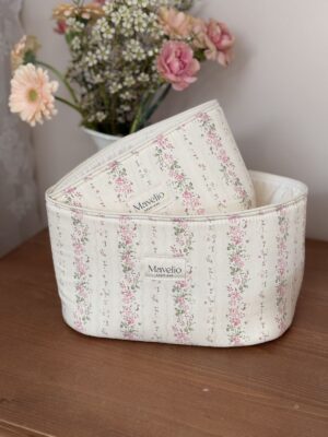 panières de rangement rayé fleuri rose tendre rayures