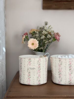 panières de rangement rayé fleuri rose tendre rayures