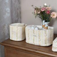 panières de rangement rayures fleuri jaune