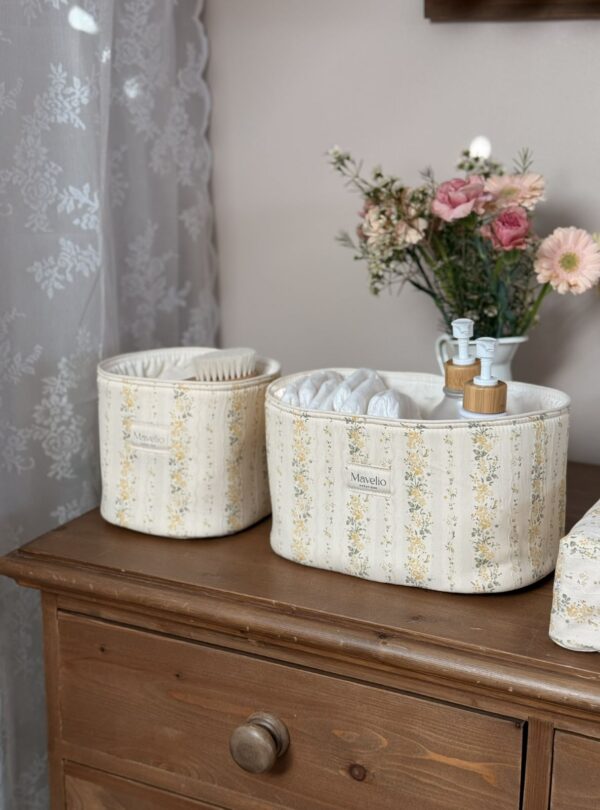 panières de rangement rayures fleuri jaune