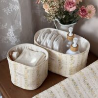 panières de rangement rayures fleuri jaune