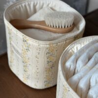 panières de rangement rayures fleuri jaune