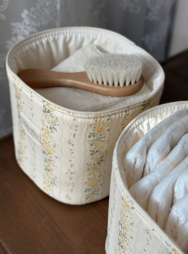 panières de rangement rayures fleuri jaune