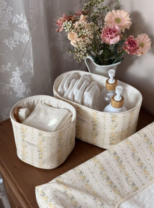 panières de rangement rayures fleuri jaune