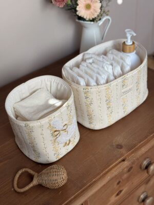 panières de rangement rayures fleuri jaune