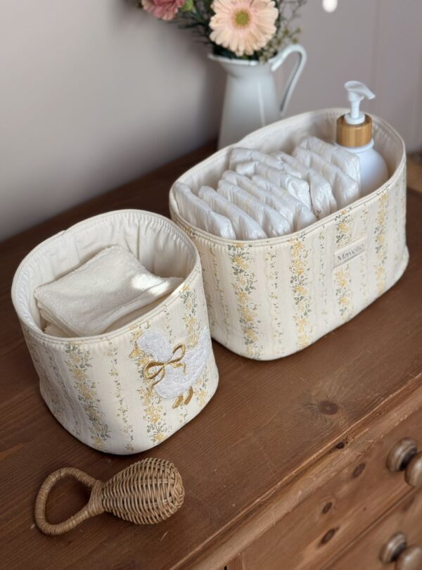 panières de rangement rayures fleuri jaune