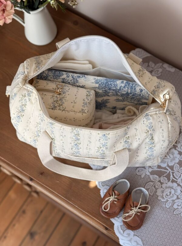 sac à langer tendres rayures fleuri bleu