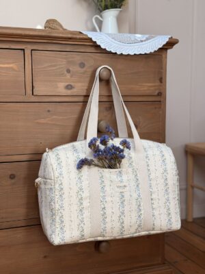 sac à langer tendres rayures fleuri bleu