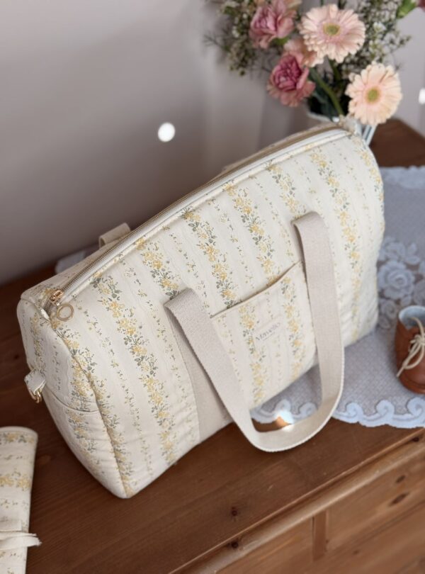 sac à langer tendres rayures fleuri jaune