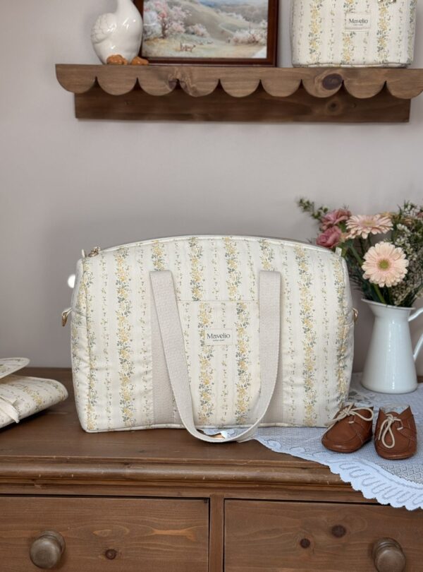 sac à langer tendres rayures fleuri jaune