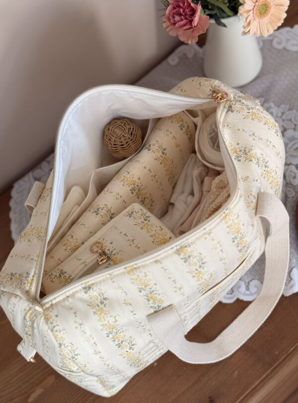 sac à langer tendres rayures fleuri jaune