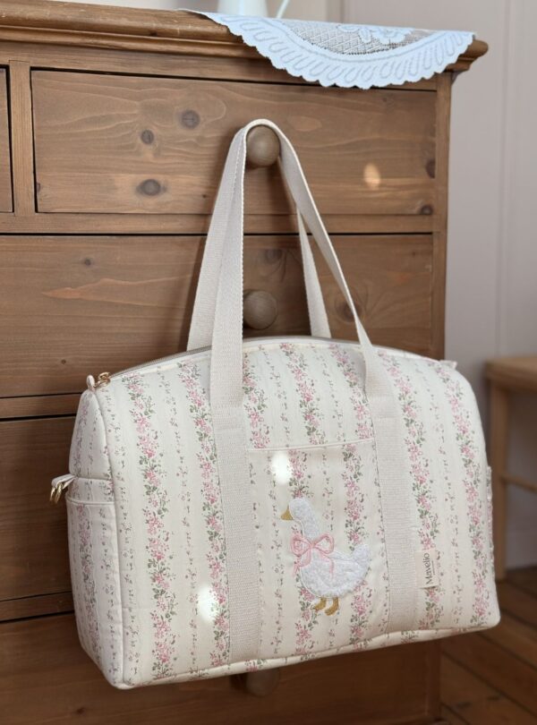 sac à langer tendres rayures fleuri rose broderie oie