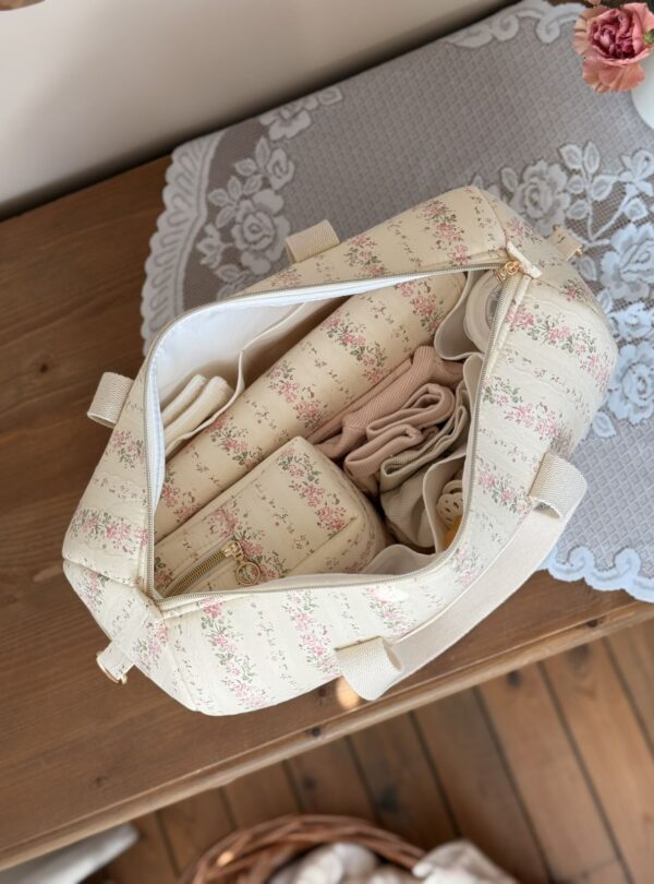 sac à langer tendres rayures fleuri rose broderie oie