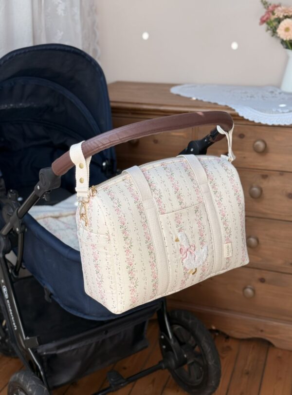 sac à langer tendres rayures fleuri rose broderie oie