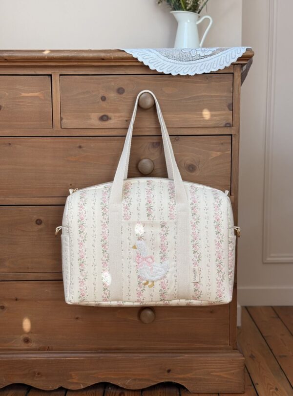sac à langer tendres rayures fleuri rose broderie oie