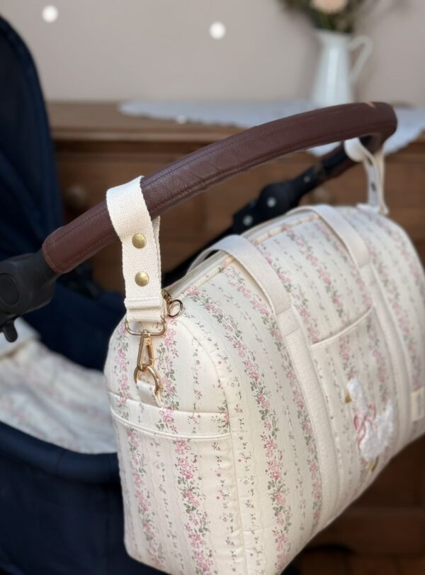 sac à langer tendres rayures fleuri rose broderie oie