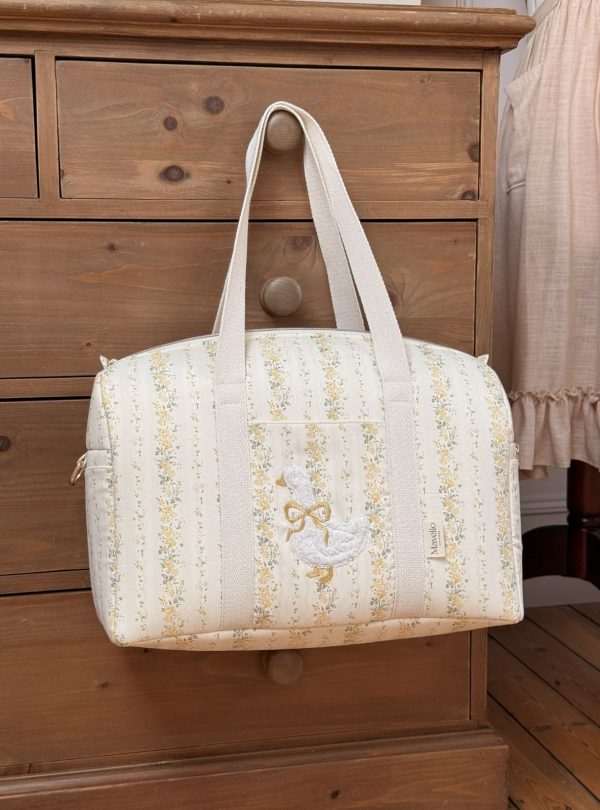 sac à langer tendres rayures jaune broderie oie