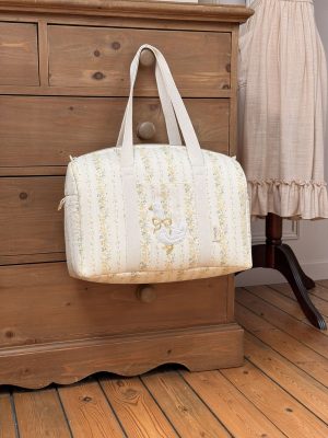 sac à langer tendres rayures jaune broderie oie