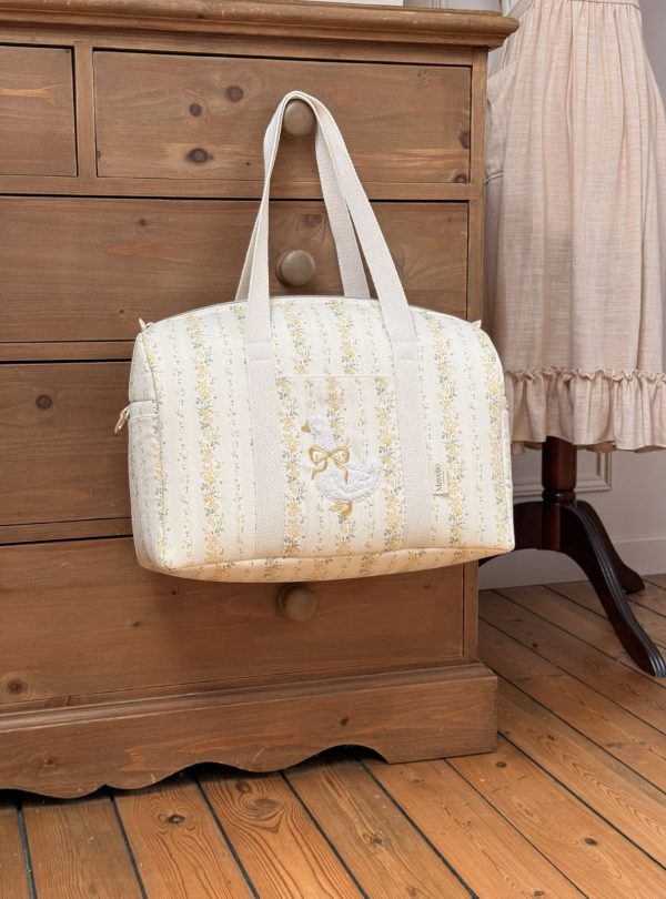 sac à langer tendres rayures jaune broderie oie