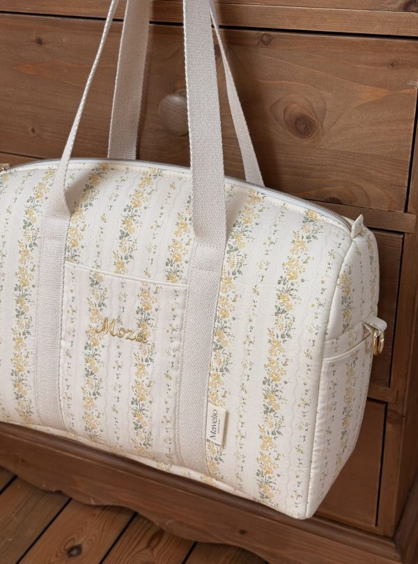 sac à langer tendres rayures jaune broderie prénom