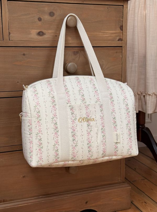 sac à langer tendres rayures rose broderie prénom