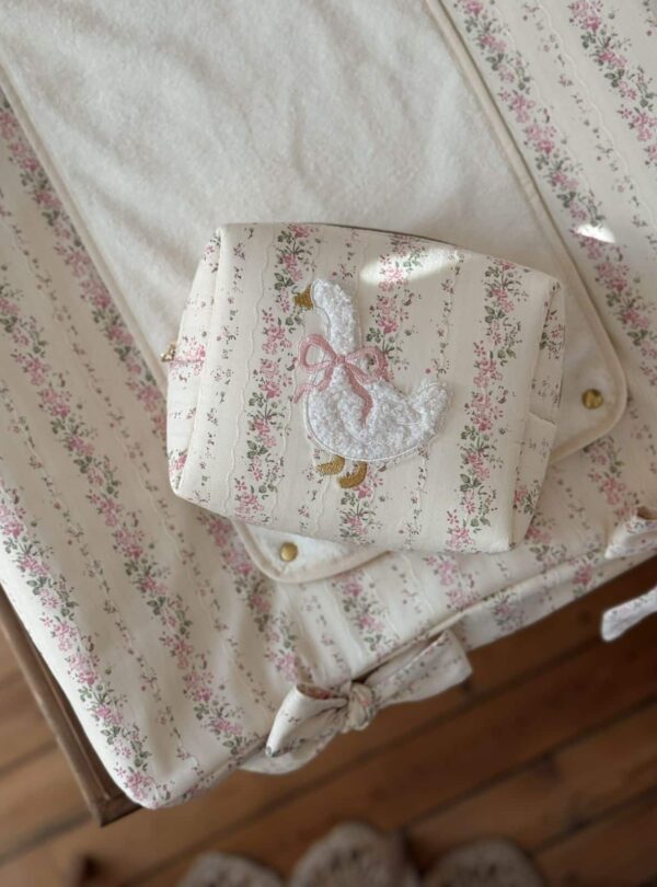 trousse de toilette rayé fleuri rose tendres rayures