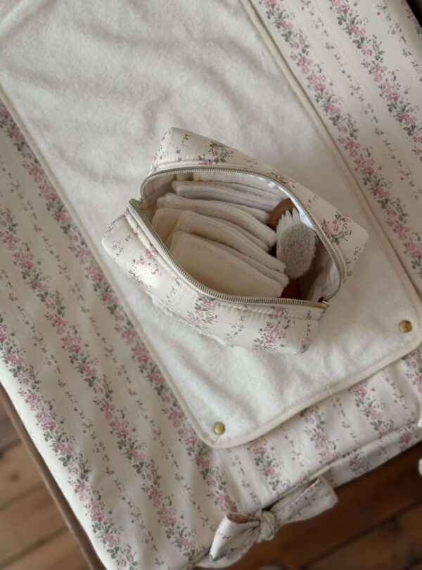 trousse de toilette rayé fleuri rose tendres rayures