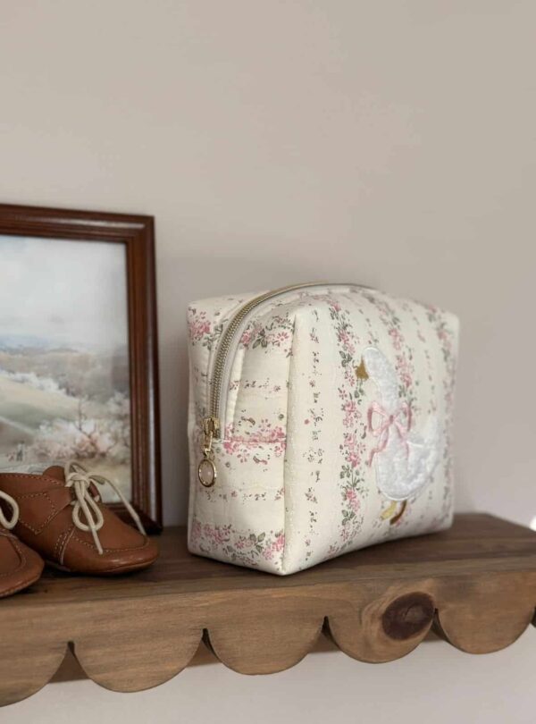 trousse de toilette rayé fleuri rose tendres rayures