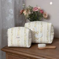 trousse de toilette rayures fleuri jaune broderie oie