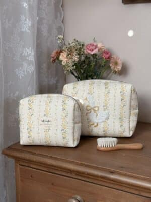 trousse de toilette rayures fleuri jaune broderie oie