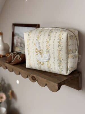 trousse de toilette rayures fleuri jaune broderie oie