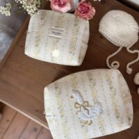 trousse de toilette rayures fleuri jaune broderie oie