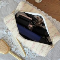 trousse de toilette xl tendres rayures fleurie rose