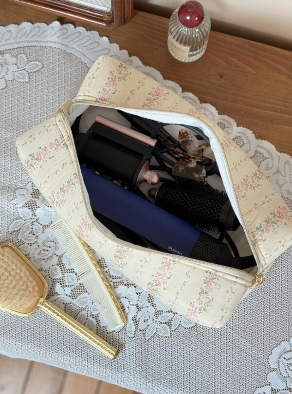 trousse de toilette xl tendres rayures fleurie rose