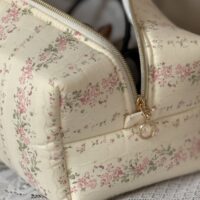 trousse de toilette xl tendres rayures fleurie rose
