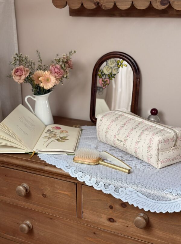 trousse de toilette xl tendres rayures fleurie rose