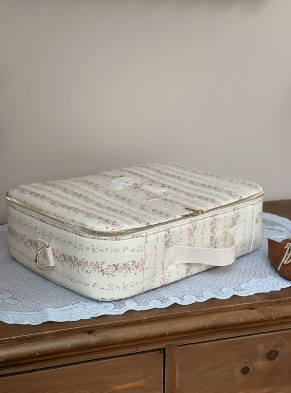 valisette enfant tendres rayures fleuri rose personnalisé