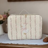 valisette enfant tendres rayures fleuri rose personnalisé
