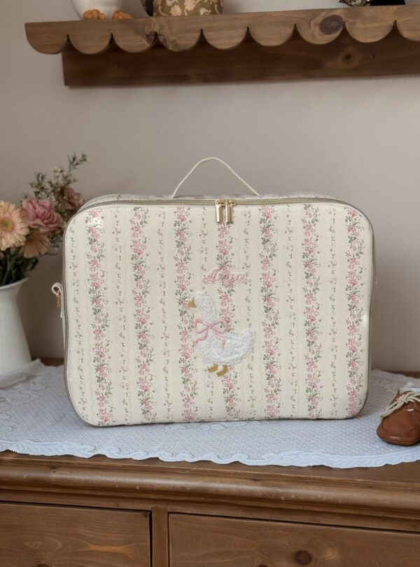 valisette enfant tendres rayures fleuri rose personnalisé