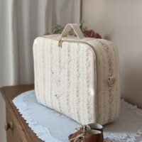 valisette enfant tendres rayures fleuri rose personnalisé