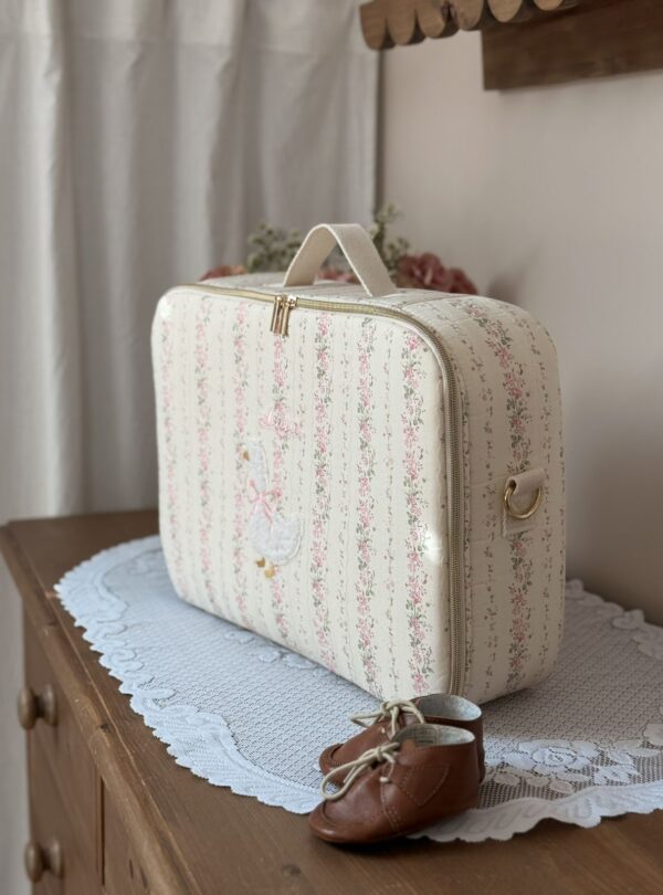 valisette enfant tendres rayures fleuri rose personnalisé