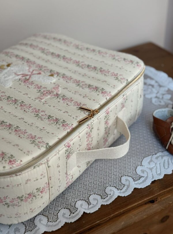 valisette enfant tendres rayures fleuri rose personnalisé