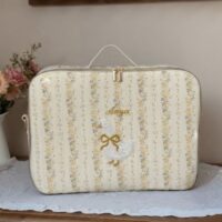 valisette tendres rayures jaune broderie oie et prénom