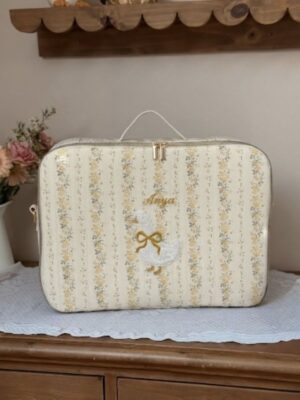 valisette tendres rayures jaune broderie oie et prénom