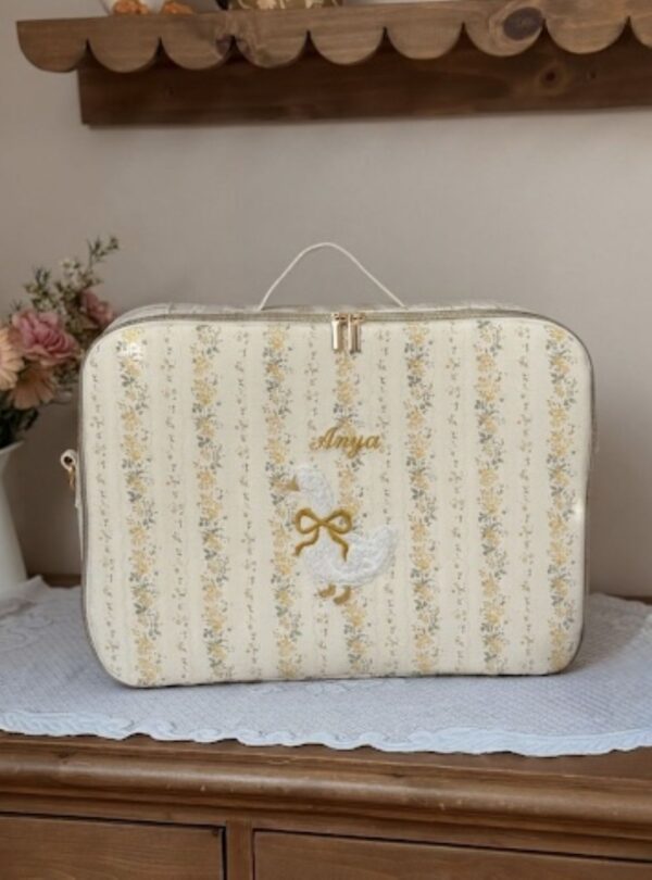 valisette tendres rayures jaune broderie oie et prénom