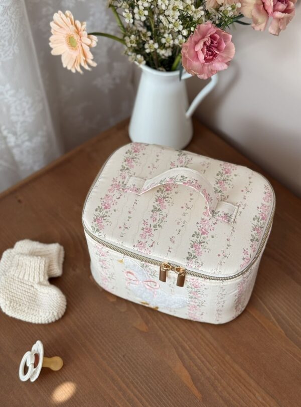 vanyti rayé fleuri rose tendre rayures avec oie brodé