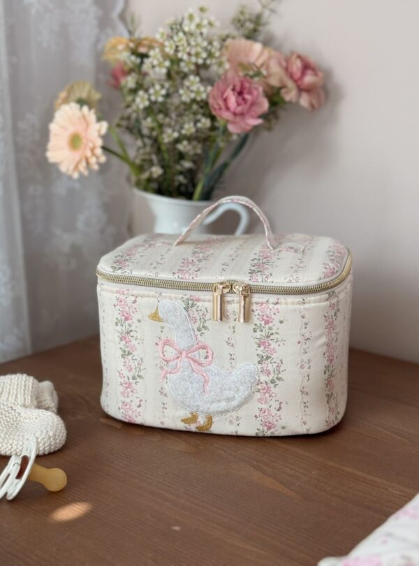 vanyti rayé fleuri rose tendre rayures avec oie brodé