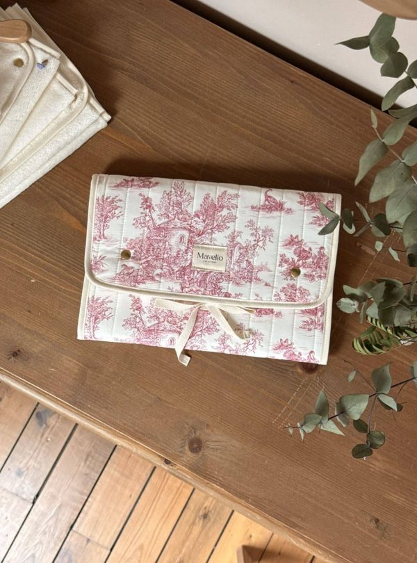 matelas à langer nomade matelassé toile de jouy framboise
