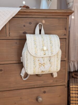 sac à dos tendres rayures fleuri jaune broderie oie