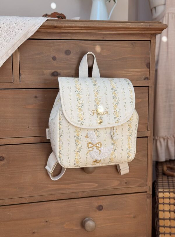 sac à dos tendres rayures fleuri jaune broderie oie